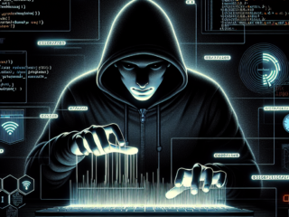 "Illustration of a hacker manipulating system logs on a computer screen to cover tracks, depicting cybersecurity threats and digital forensics in action."