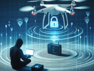 "Drone security testing: A hacker examining a drone's software vulnerabilities in a lab setting - Can I Hack into a Drone to Test Its Security? A Comprehensive Guide."