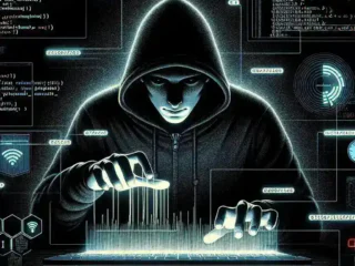 "Illustration of a hacker manipulating system logs on a computer screen to cover tracks, depicting cybersecurity threats and digital forensics in action."