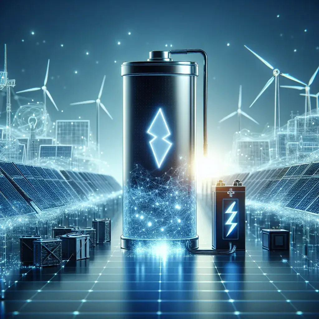 "Image illustrating sodium-ion battery technology as an innovative energy storage solution, showcasing its advantages over traditional lithium batteries in renewable energy applications."